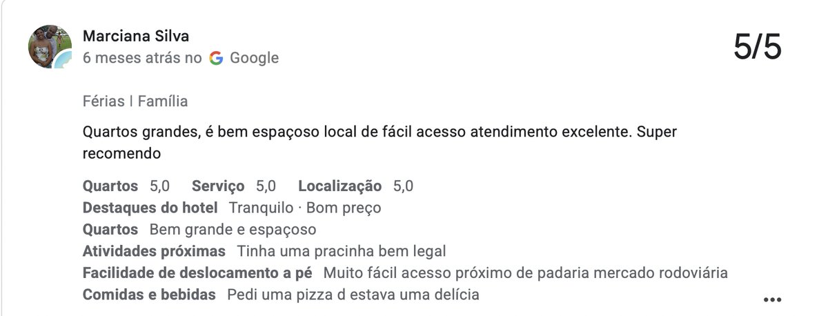 Depoimento de hóspede